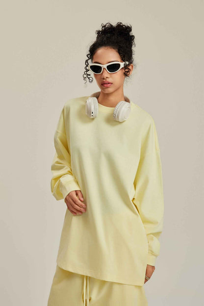 305GSM Unisex Premium Heavyweight Double-Yarn Plain Fabric Earth-Tone Basic Layering Long sleeve Tee