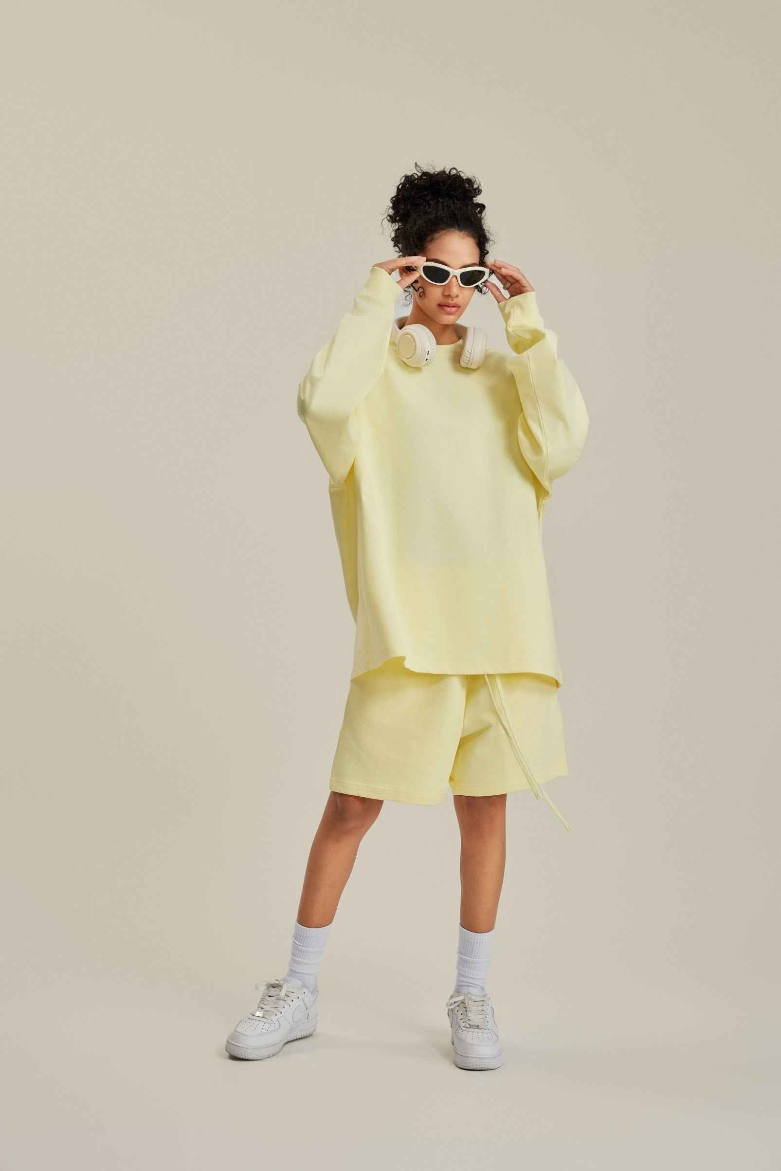 305GSM Unisex Premium Heavyweight Double-Yarn Plain Fabric Earth-Tone Basic Layering Long sleeve Tee