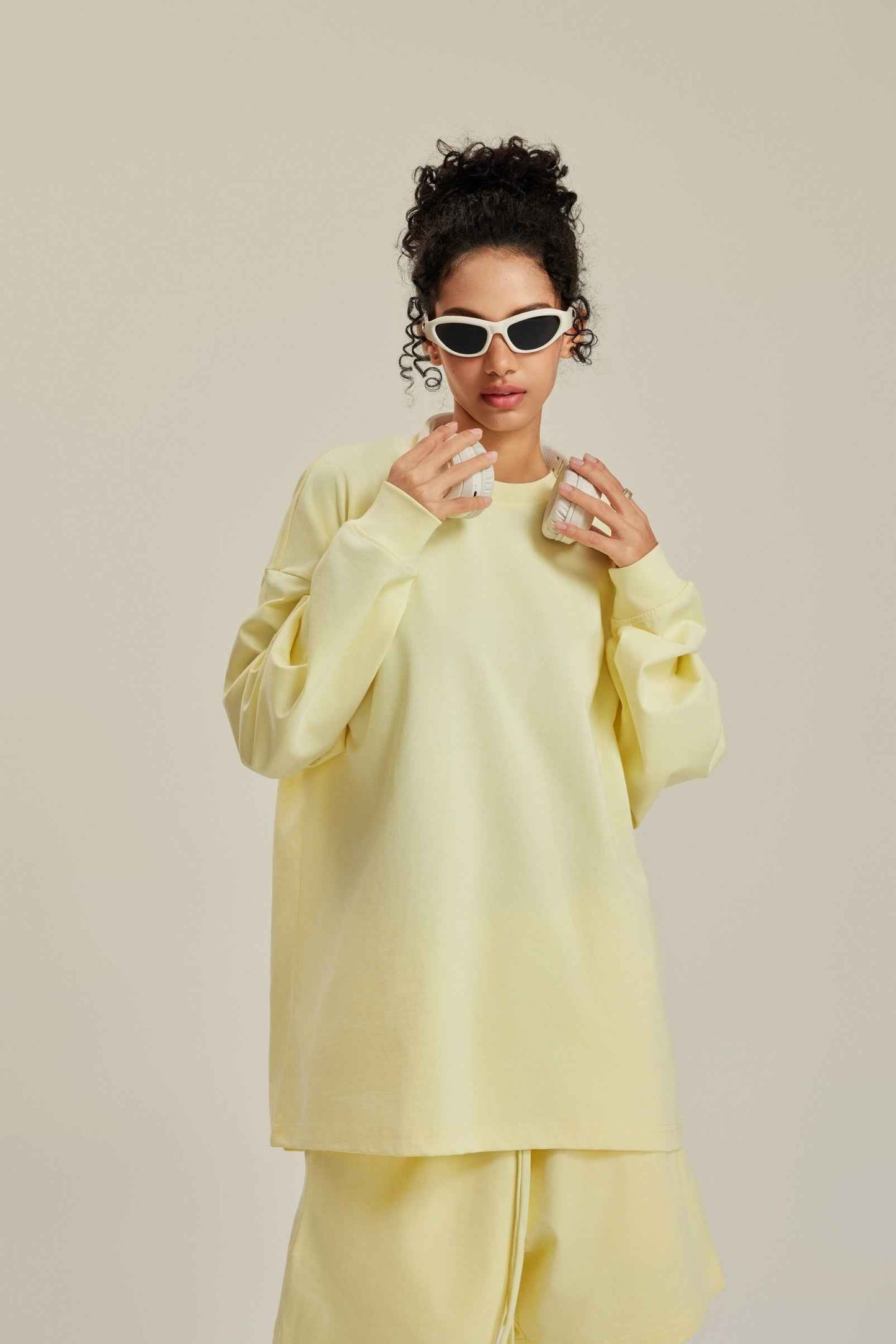 305GSM Unisex Premium Heavyweight Double-Yarn Plain Fabric Earth-Tone Basic Layering Long sleeve Tee