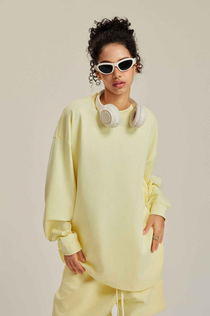 305GSM Unisex Premium Heavyweight Double-Yarn Plain Fabric Earth-Tone Basic Layering Long sleeve Tee