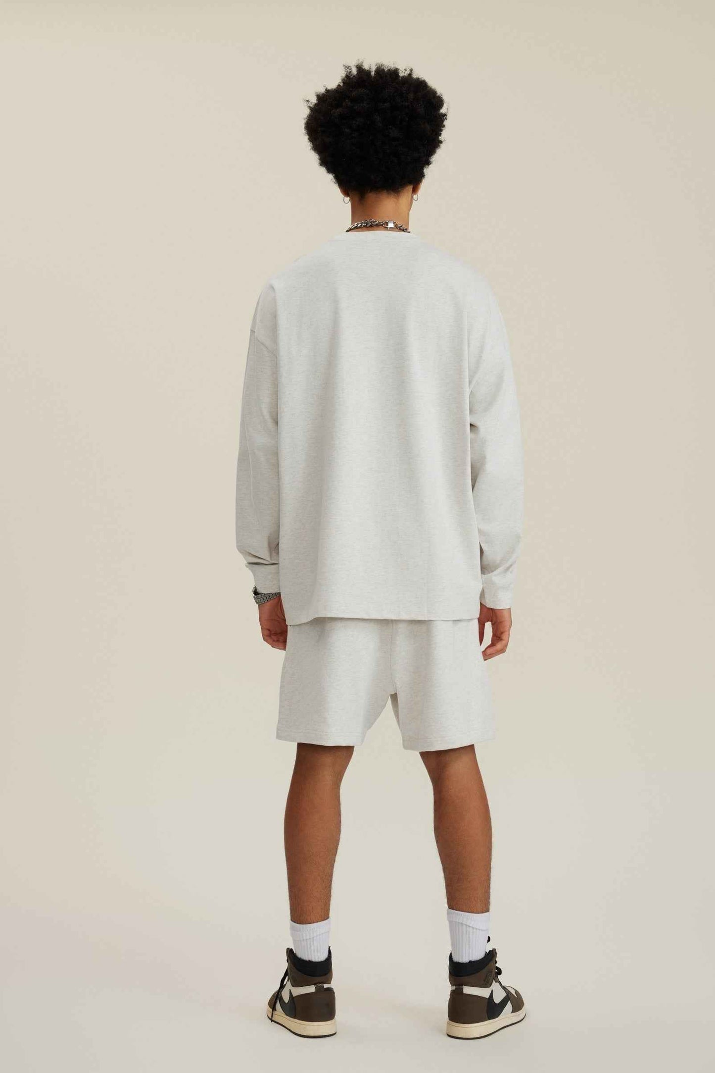 305GSM Unisex Premium Heavyweight Double-Yarn Plain Fabric Earth-Tone Basic Layering Long sleeve Tee