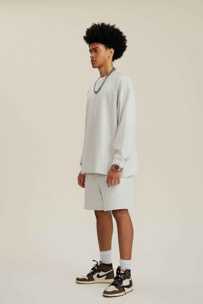 305GSM Unisex Premium Heavyweight Double-Yarn Plain Fabric Earth-Tone Basic Layering Long sleeve Tee