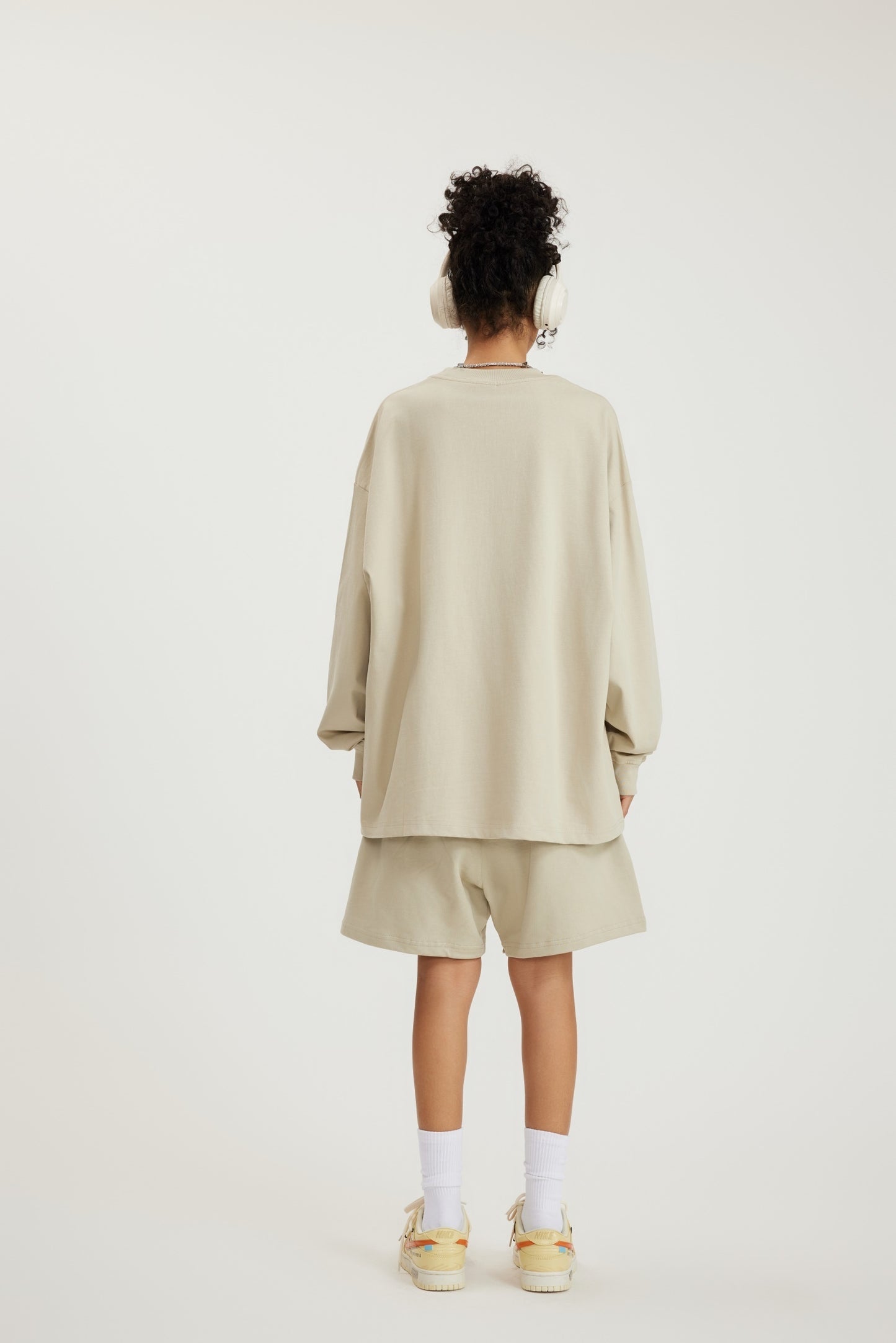 305GSM Unisex Premium Heavyweight Double-Yarn Plain Fabric Earth-Tone Basic Layering Long sleeve Sand