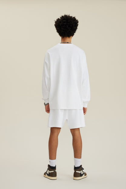 305GSM Unisex Premium Heavyweight Double-Yarn Plain Fabric Earth-Tone Basic Layering Long sleeve White