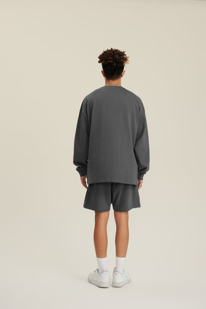 305GSM Unisex Premium Heavyweight Double-Yarn Plain Fabric Earth-Tone Basic Layering Long sleeve Carbon Grey