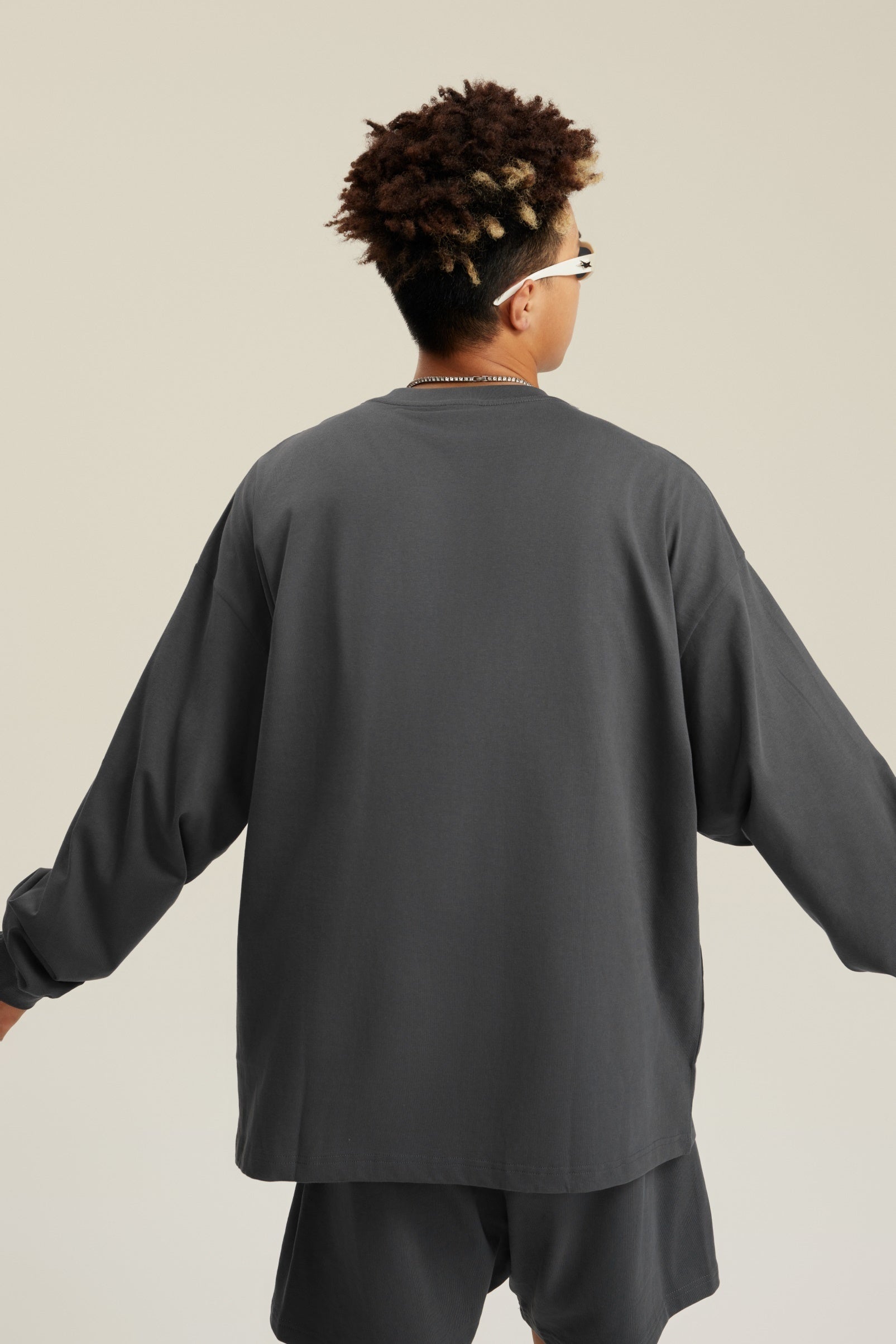 305GSM Unisex Premium Heavyweight Double-Yarn Plain Fabric Earth-Tone Basic Layering Long sleeve Carbon Grey