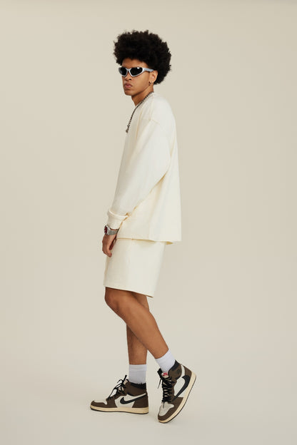 305GSM Unisex Premium Heavyweight Double-Yarn Plain Fabric Earth-Tone Basic Layering Long sleeve Milk Tea White