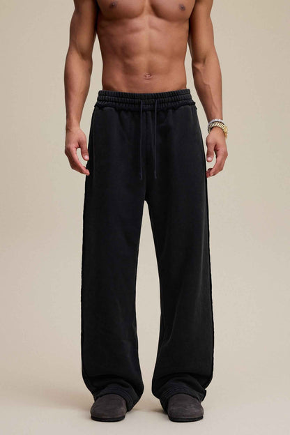 400GSM Men’s Raw-Edge Pigment-Wash Straight-Leg Pants