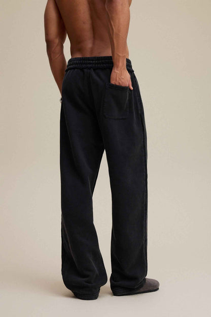 400GSM Men’s Raw-Edge Pigment-Wash Straight-Leg Pants