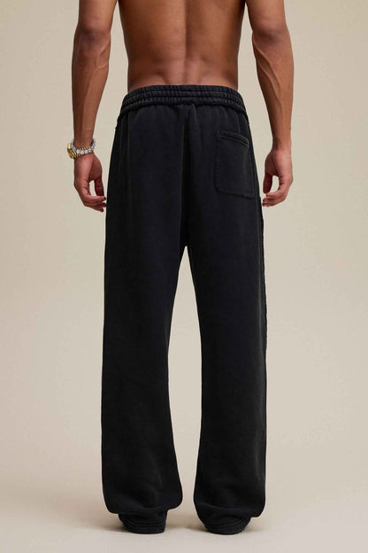 400GSM Men’s Raw-Edge Pigment-Wash Straight-Leg Pants