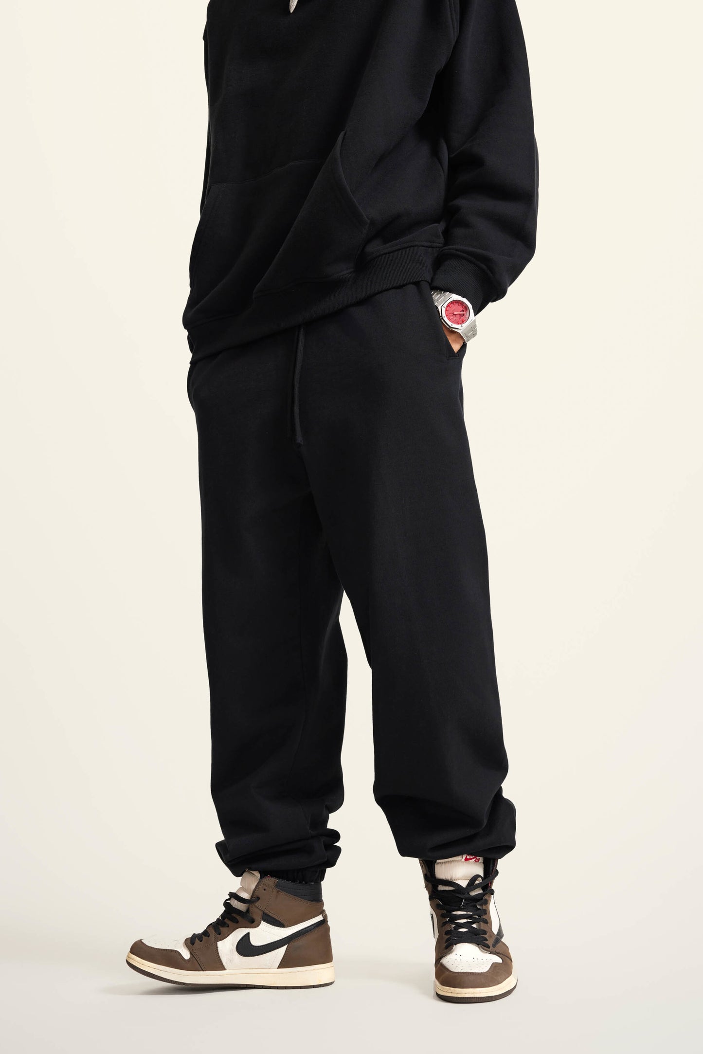 440GSM Men’s Relaxed Fit Loopback Terry Jogger Pants Black