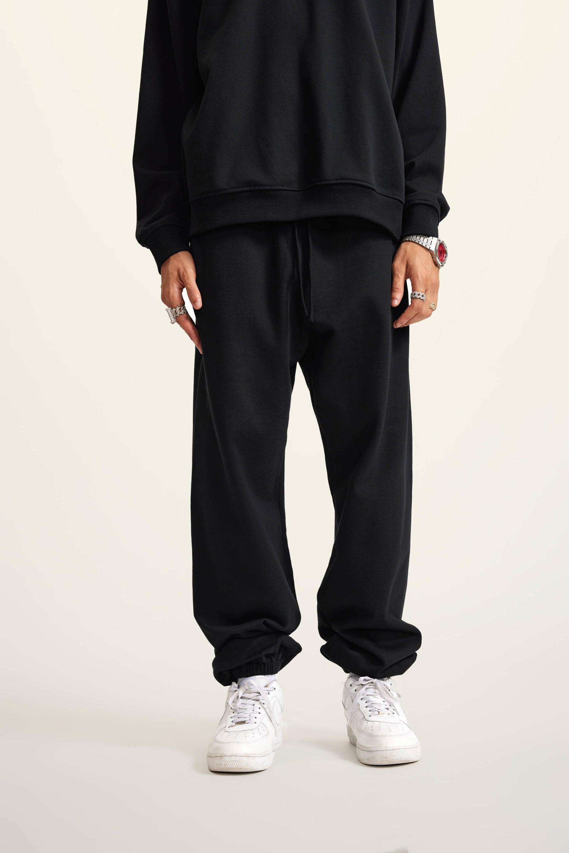 440GSM Men’s Relaxed Fit Loopback Terry Jogger Pants Black