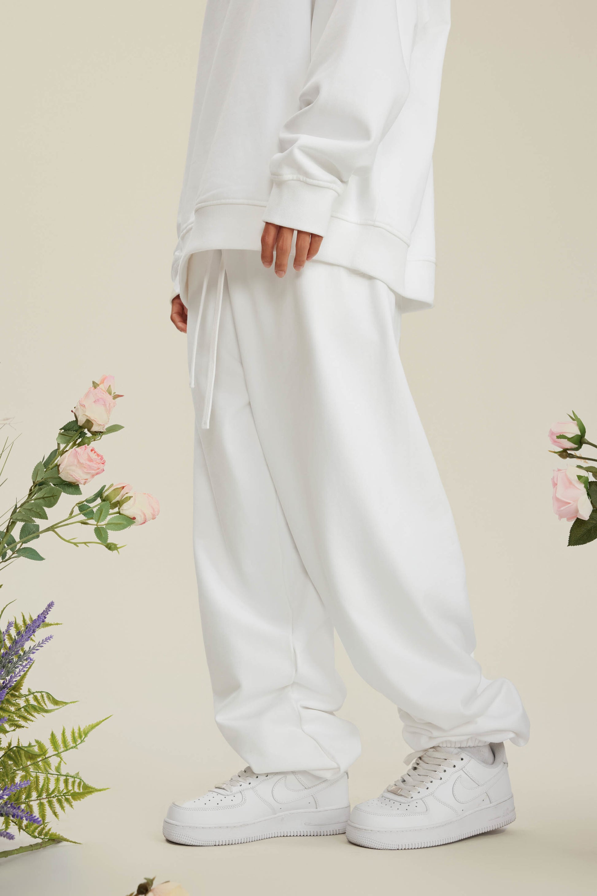440GSM Men’s Relaxed Fit Loopback Terry Jogger Pants Ivory White