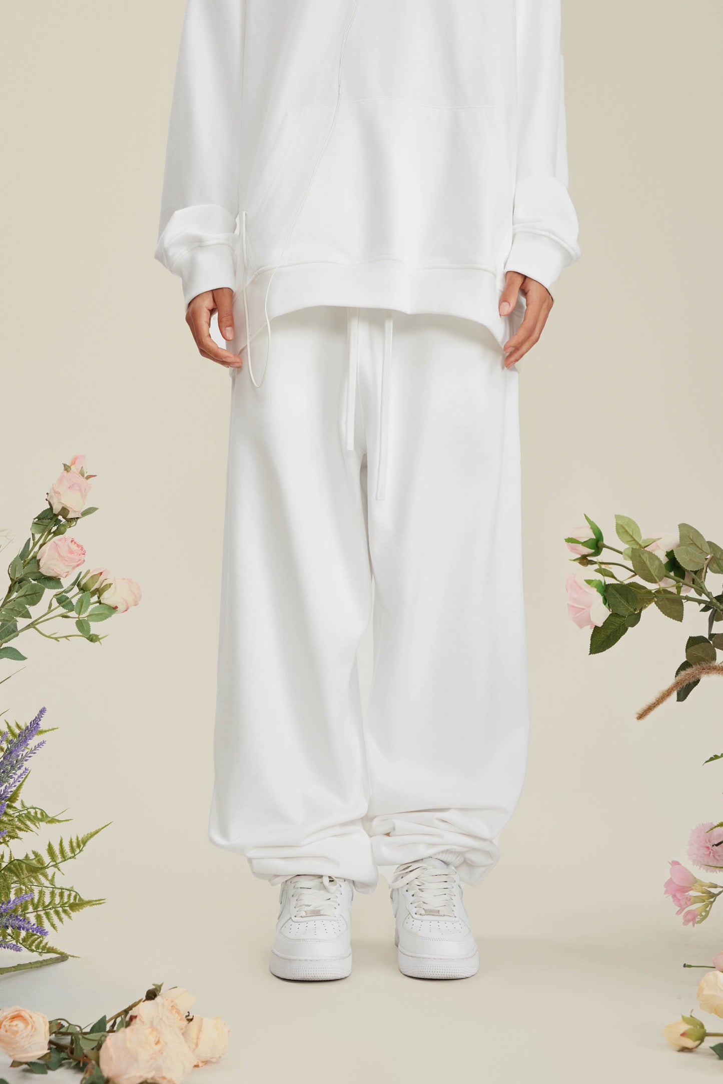 440GSM Men’s Relaxed Fit Loopback Terry Jogger Pants Ivory White
