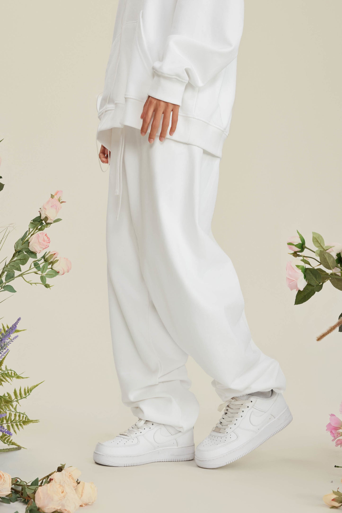 440GSM Men’s Relaxed Fit Loopback Terry Jogger Pants Ivory White