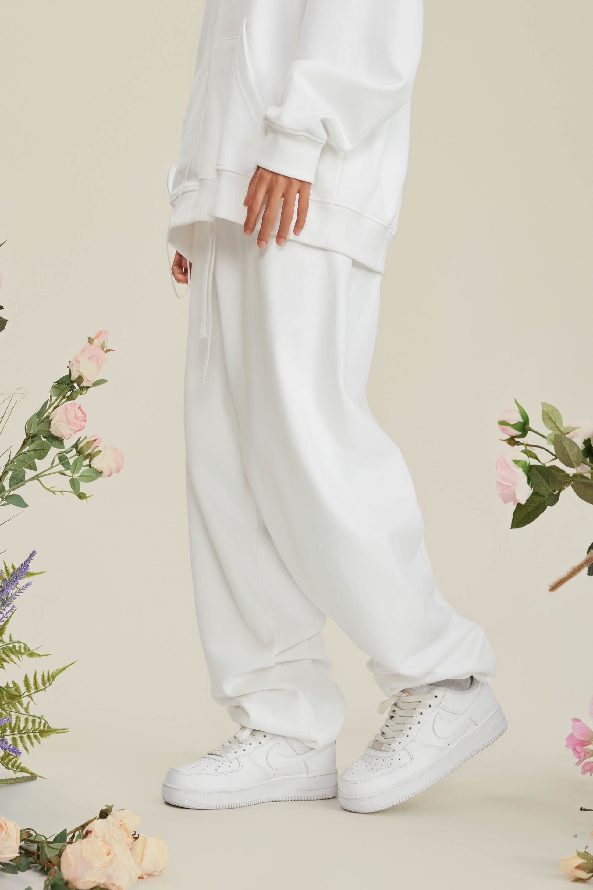 440GSM Men’s Relaxed Fit Loopback Terry Jogger Pants Ivory White