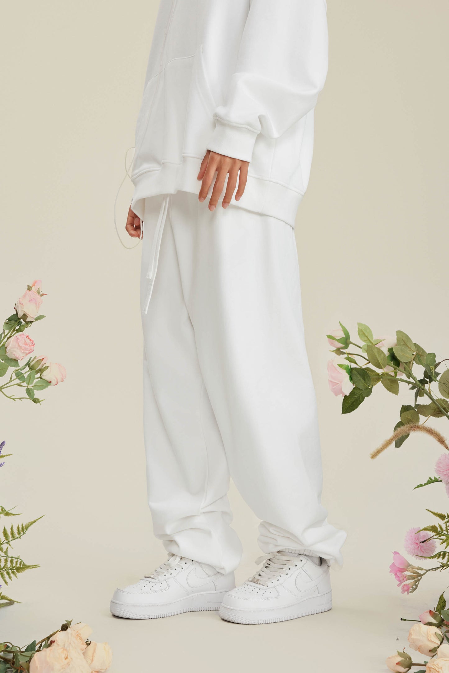 440GSM Men’s Relaxed Fit Loopback Terry Jogger Pants Ivory White