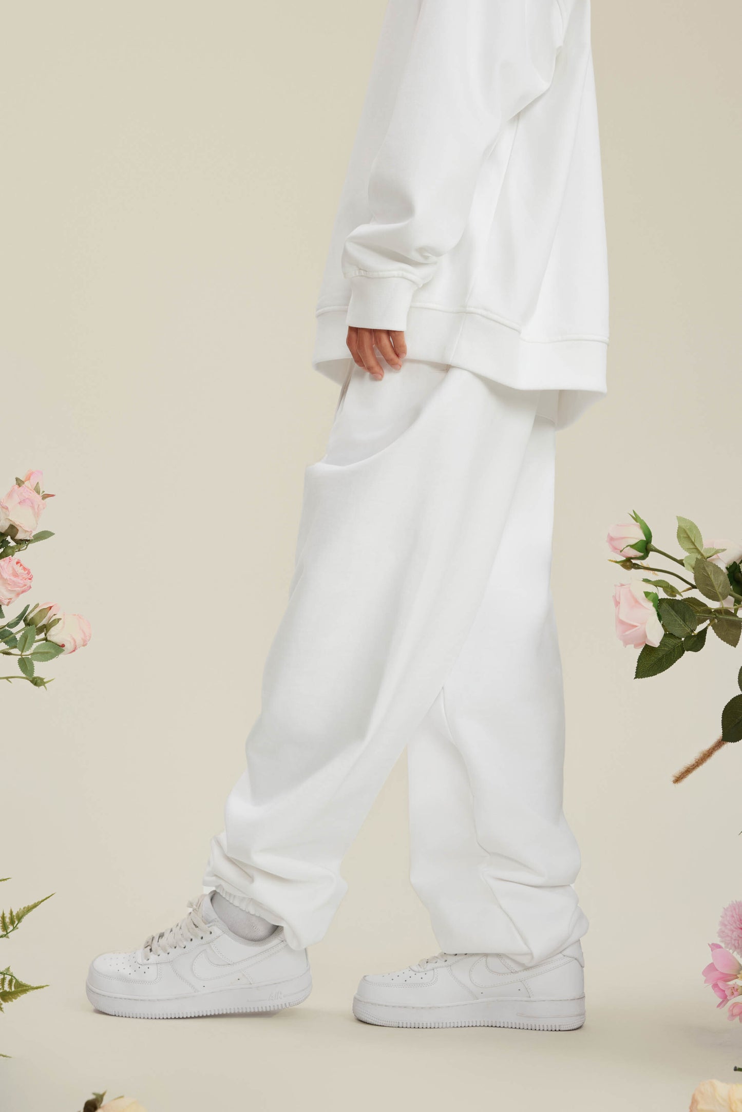 440GSM Men’s Relaxed Fit Loopback Terry Jogger Pants Ivory White