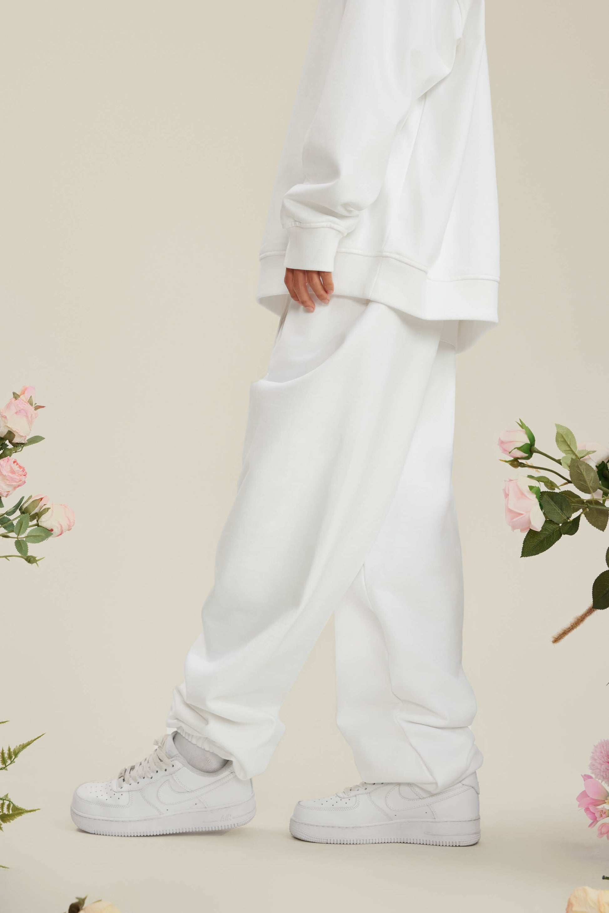 440GSM Men’s Relaxed Fit Loopback Terry Jogger Pants Ivory White
