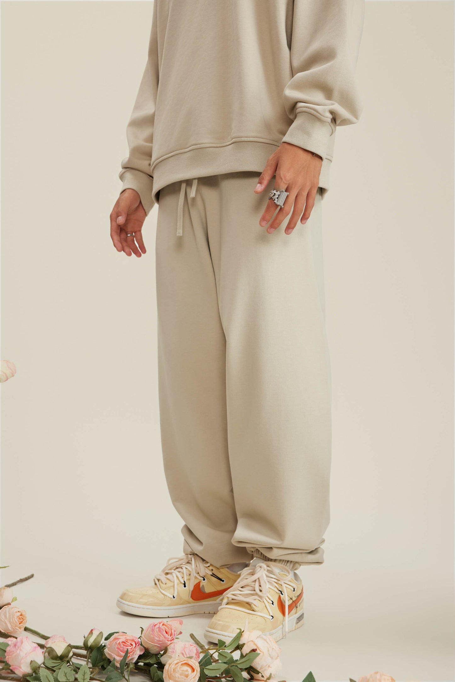 440GSM Men’s Relaxed Fit Loopback Terry Jogger Pants Milk Tea White