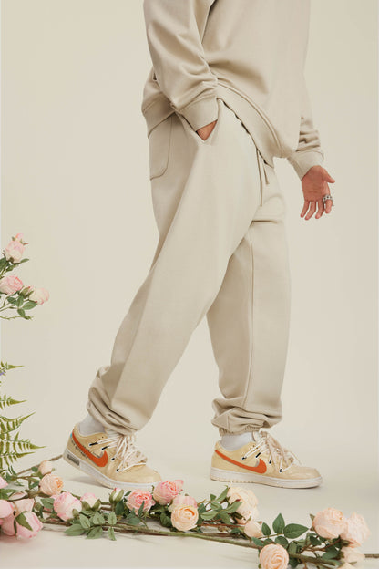 440GSM Men’s Relaxed Fit Loopback Terry Jogger Pants Milk Tea White