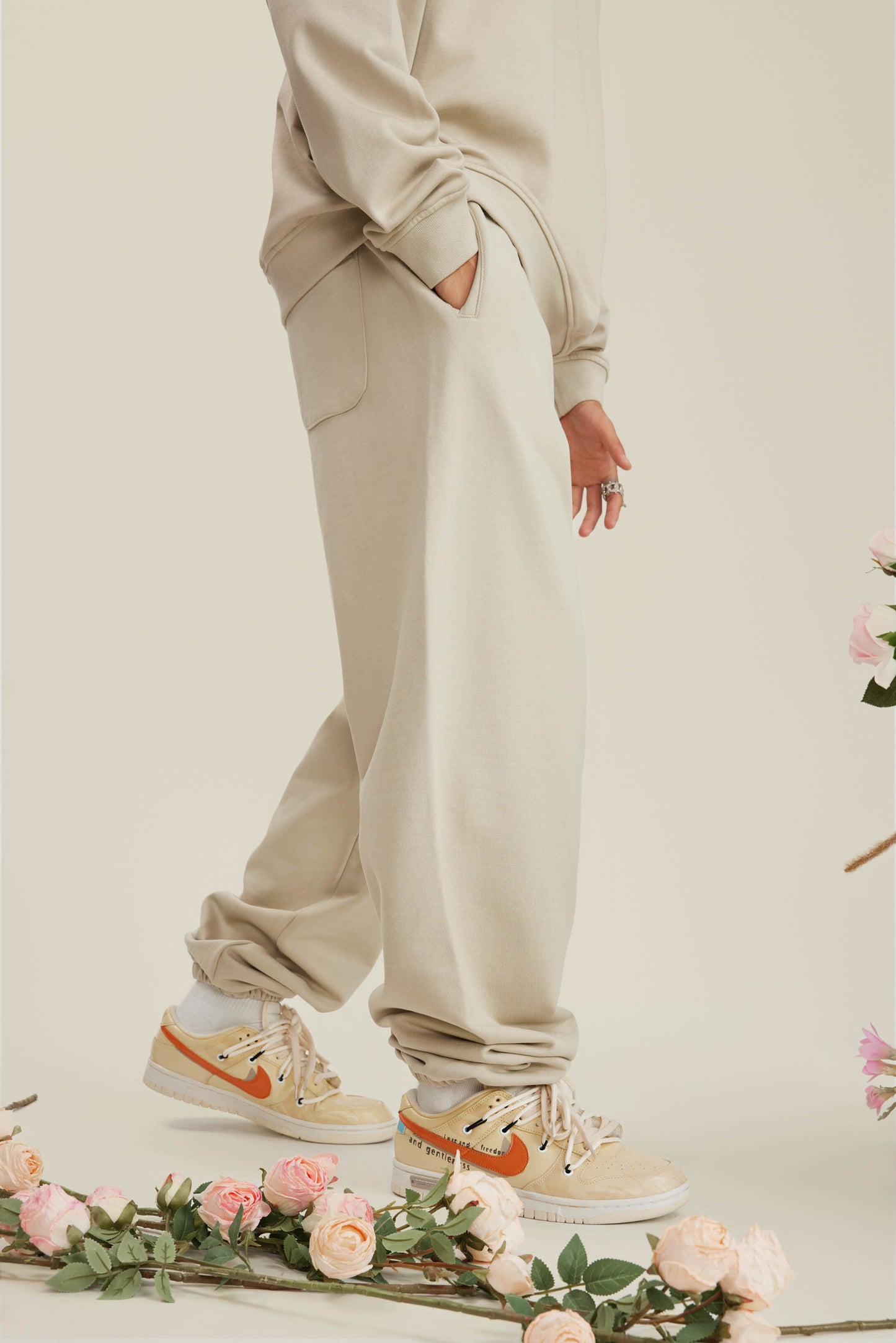 440GSM Men’s Relaxed Fit Loopback Terry Jogger Pants Milk Tea White