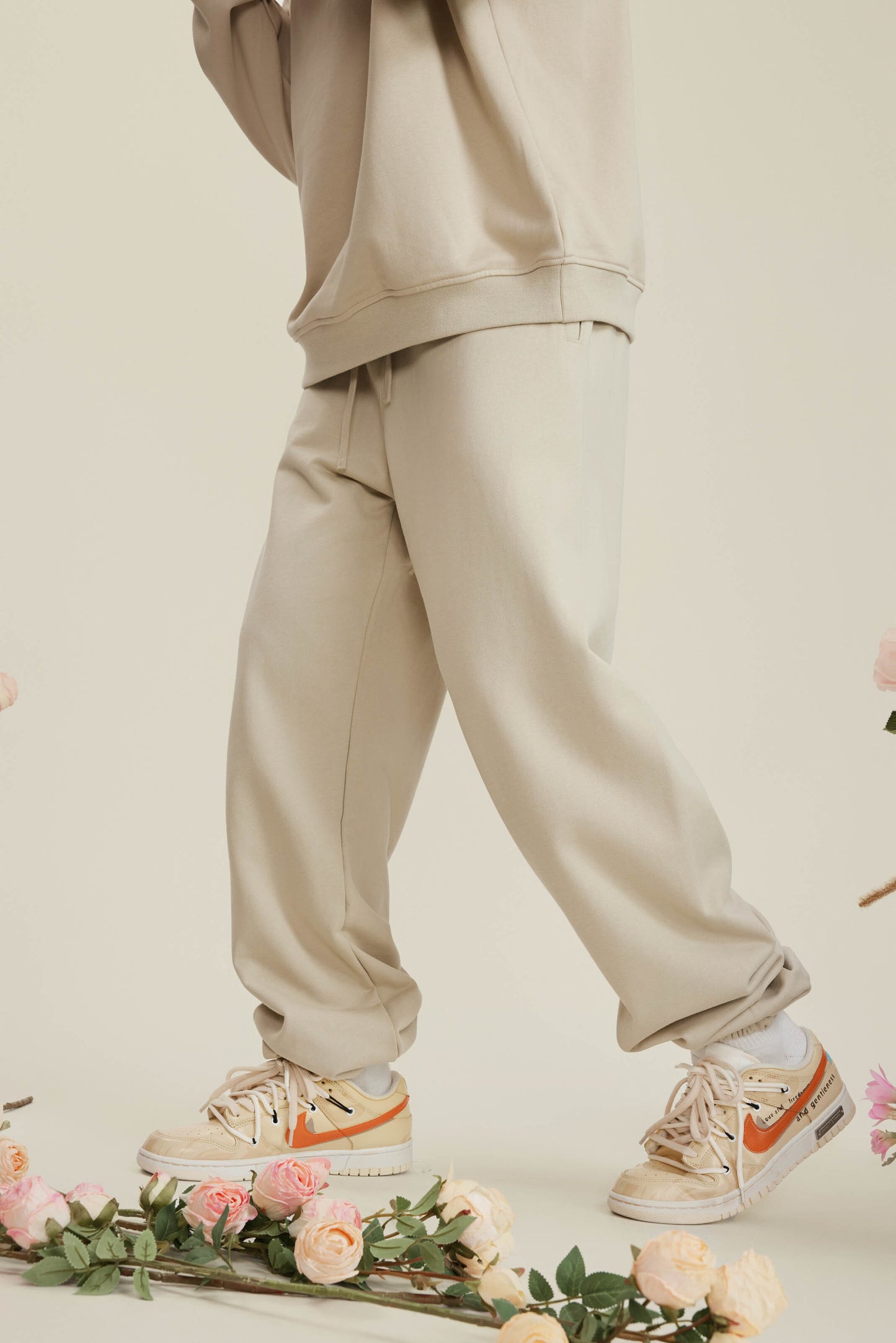 440GSM Men’s Relaxed Fit Loopback Terry Jogger Pants Milk Tea White
