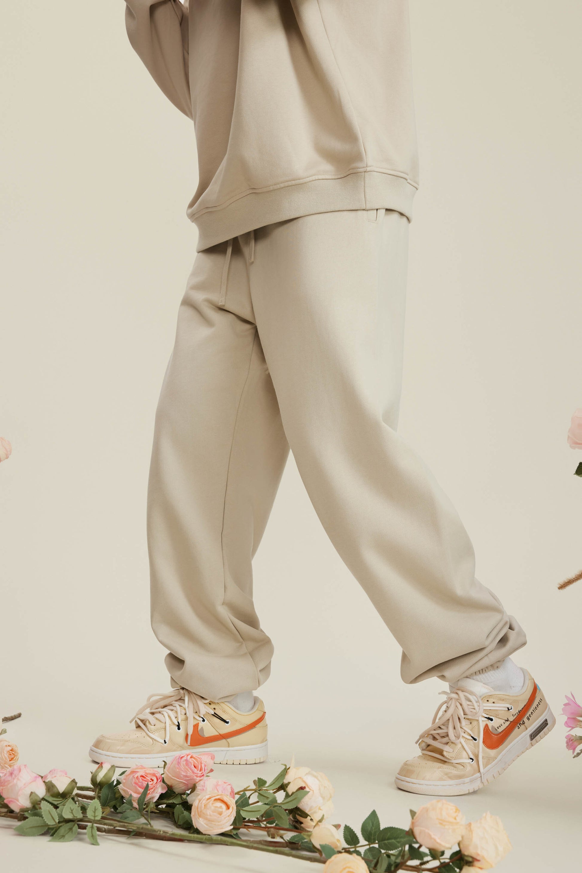 440GSM Men’s Relaxed Fit Loopback Terry Jogger Pants Milk Tea White