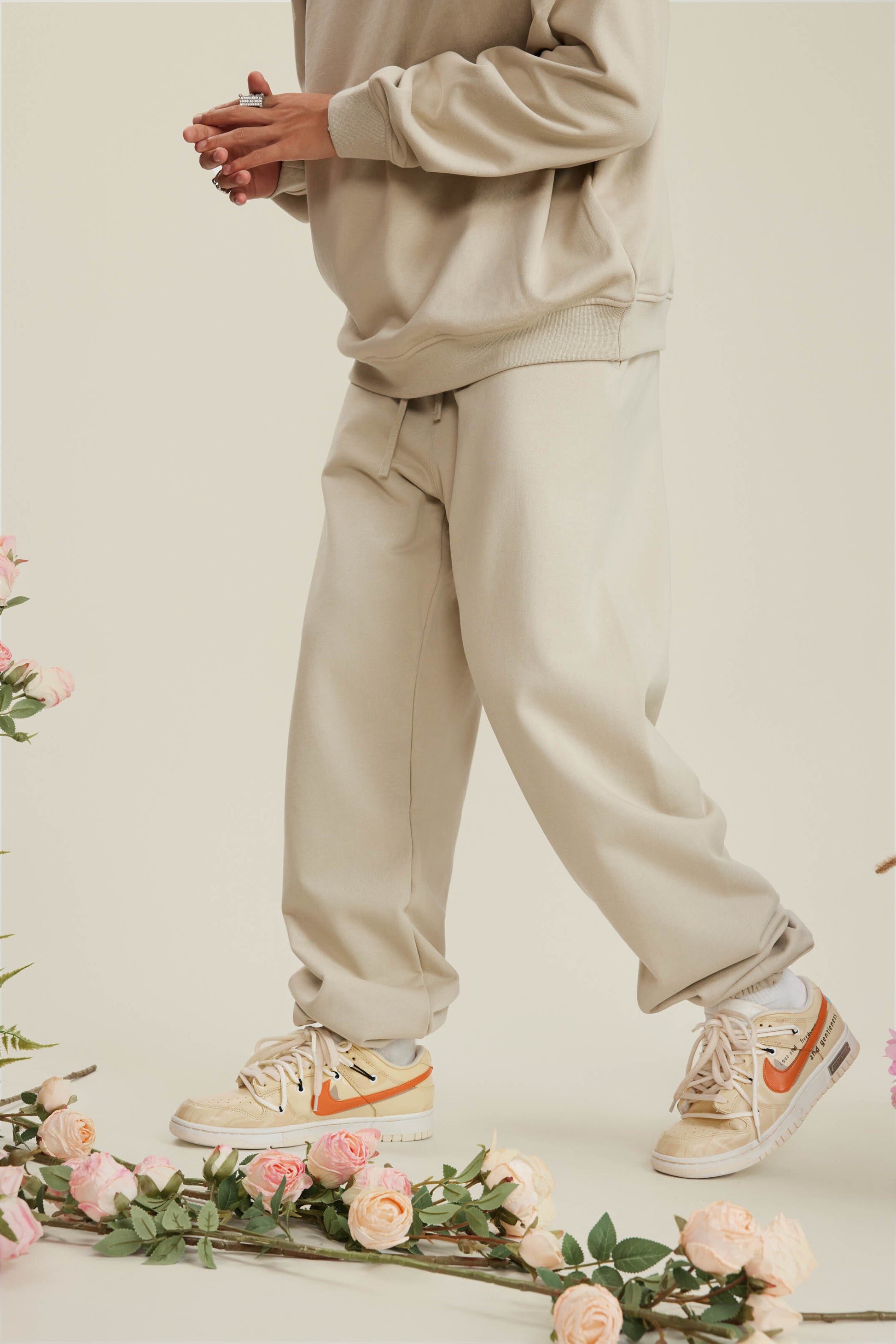 440GSM Men’s Relaxed Fit Loopback Terry Jogger Pants Milk Tea White