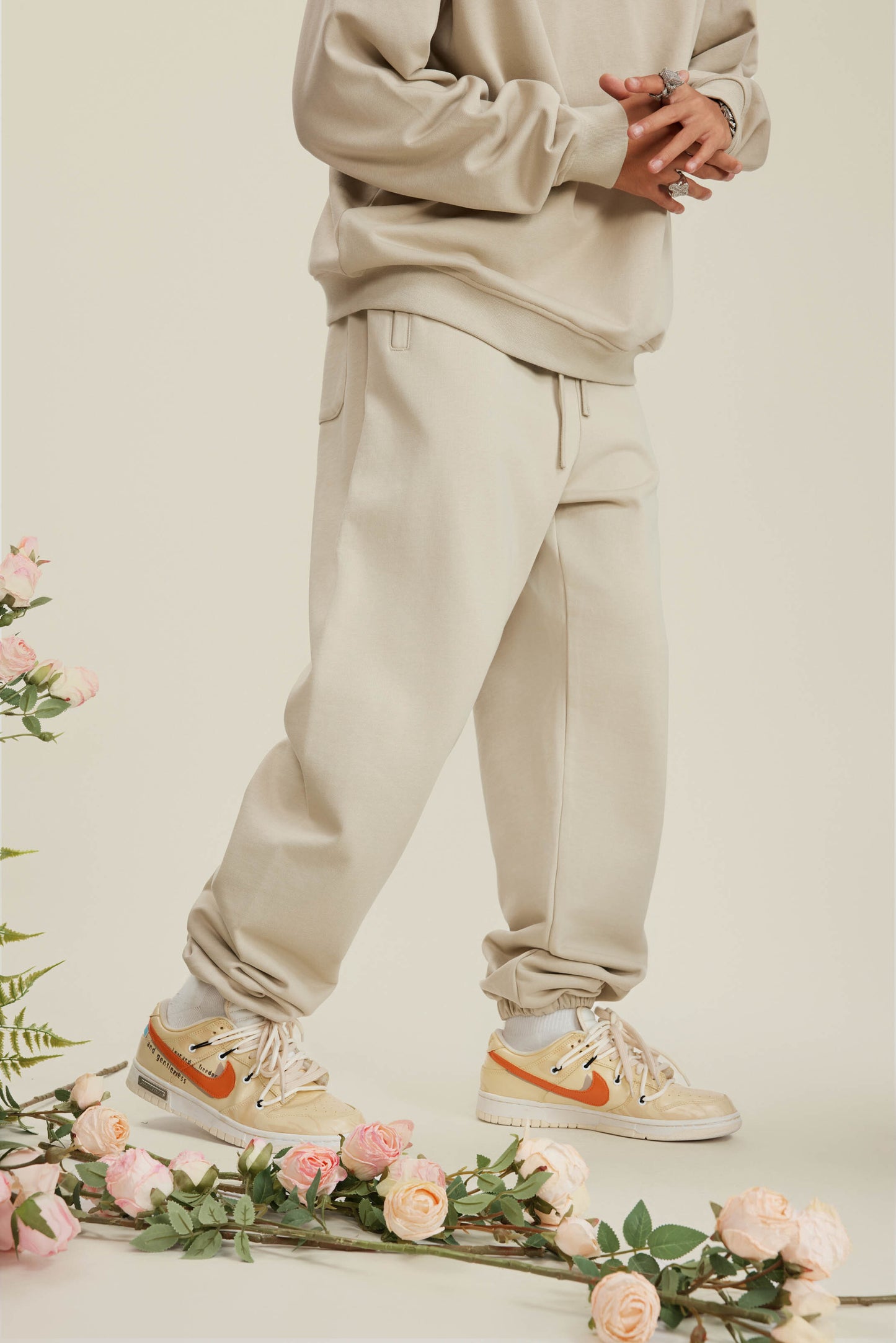 440GSM Men’s Relaxed Fit Loopback Terry Jogger Pants Milk Tea White