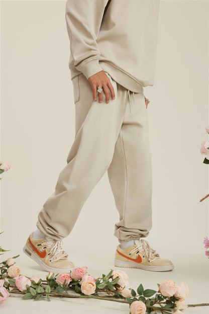 440GSM Men’s Relaxed Fit Loopback Terry Jogger Pants Milk Tea White