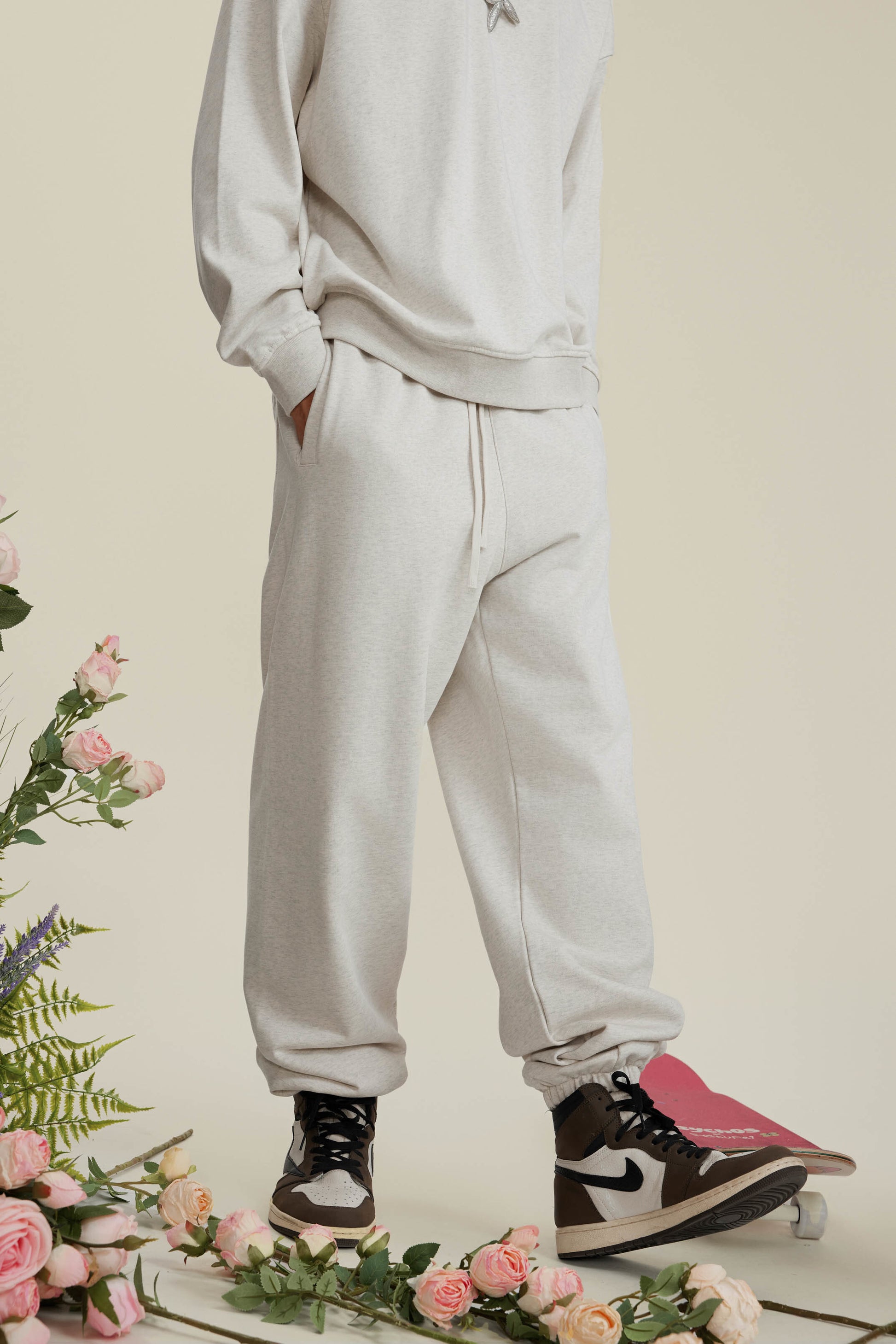 440GSM Men’s Relaxed Fit Loopback Terry Jogger Pants Oatmeal Grey