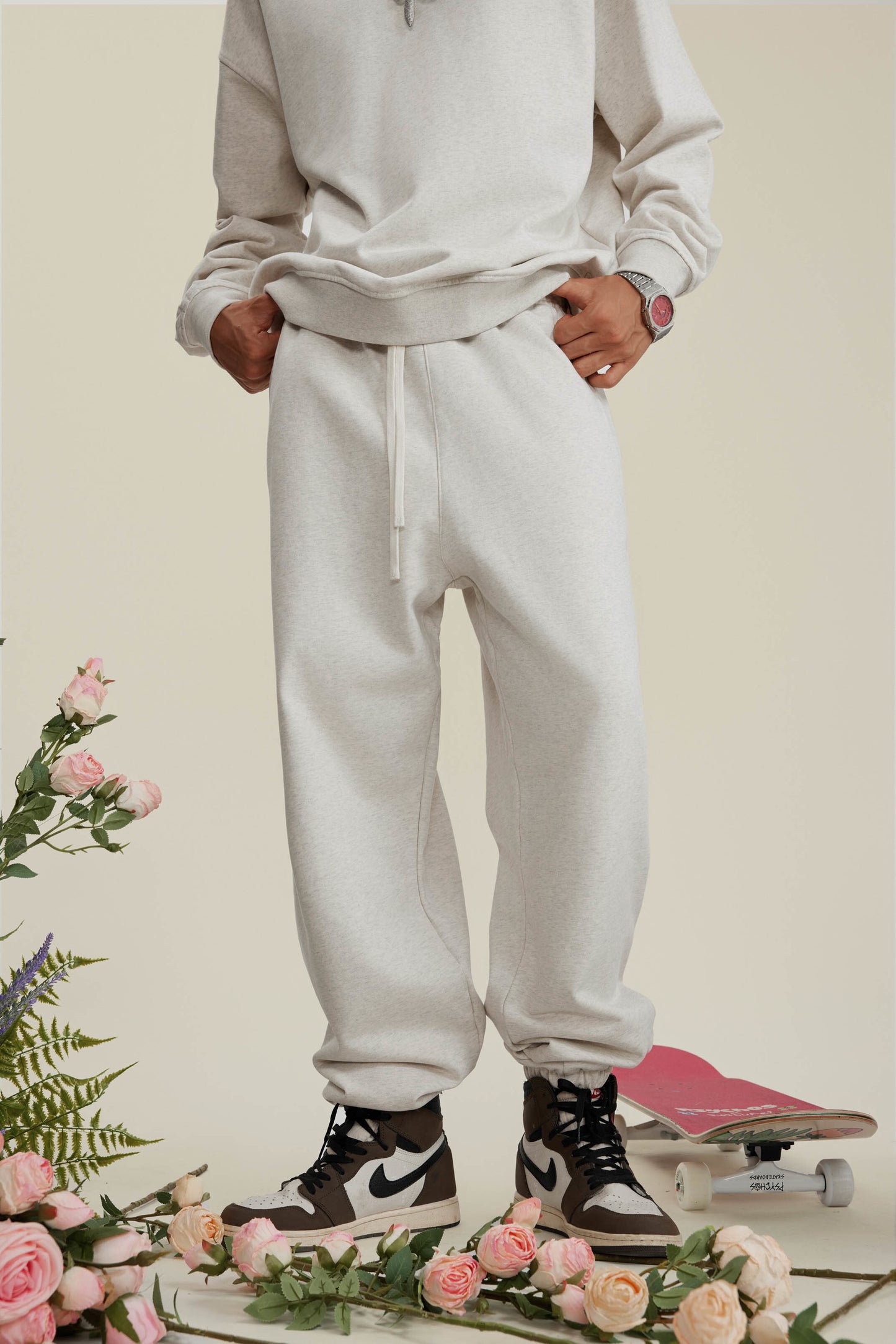 440GSM Men’s Relaxed Fit Loopback Terry Jogger Pants Oatmeal Grey