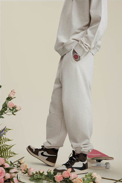 440GSM Men’s Relaxed Fit Loopback Terry Jogger Pants Oatmeal Grey