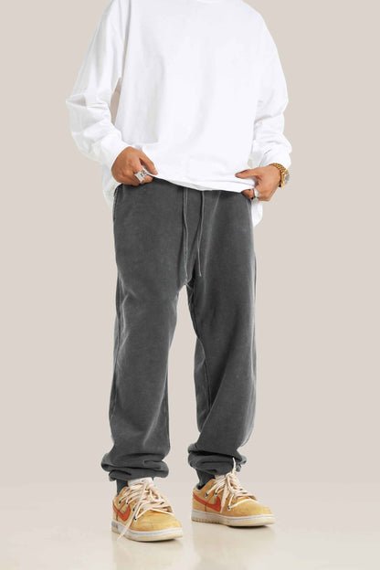 400GSM Men's Heavyweight Snow-Washed Ribbed-Cuff Jogger Pants
