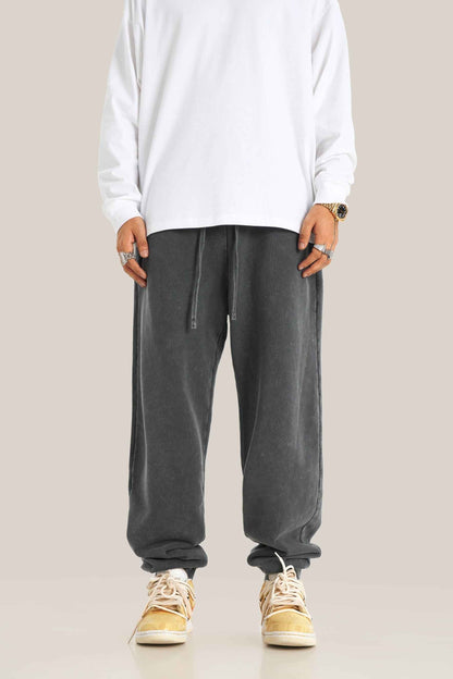 400GSM Men's Heavyweight Snow-Washed Ribbed-Cuff Jogger Pants