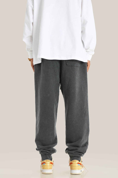 400GSM Men's Heavyweight Snow-Washed Ribbed-Cuff Jogger Pants