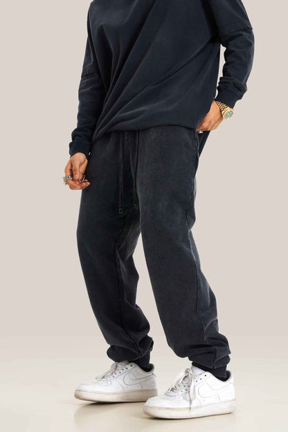 400GSM Men's Heavyweight Snow-Washed Ribbed-Cuff Jogger Pants