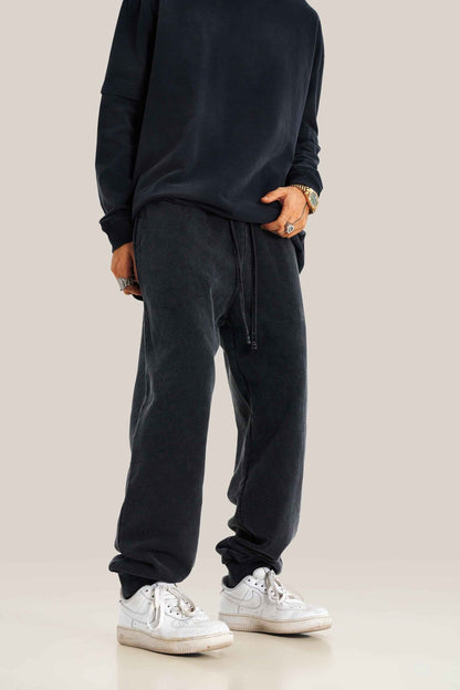 400GSM Men's Heavyweight Snow-Washed Ribbed-Cuff Jogger Pants