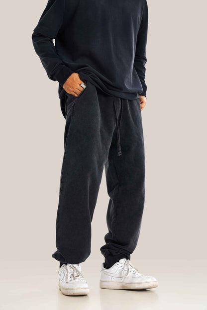 400GSM Men's Heavyweight Snow-Washed Ribbed-Cuff Jogger Pants