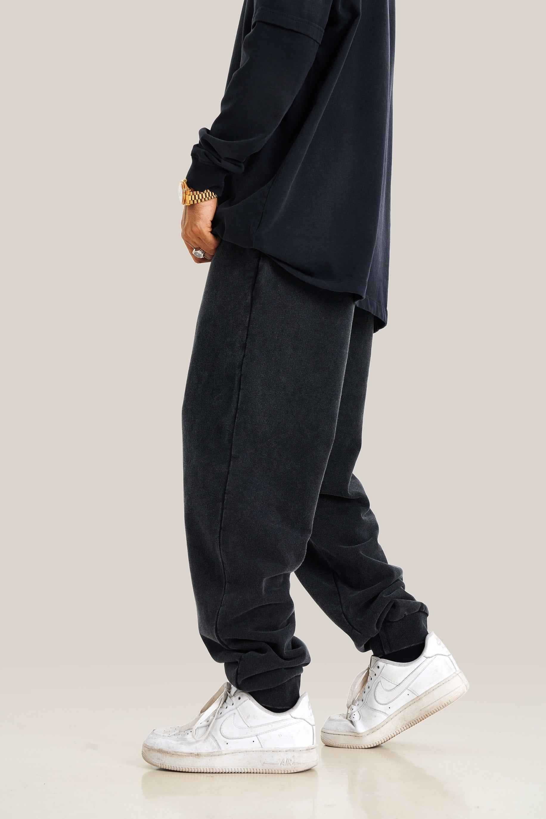 400GSM Men's Heavyweight Snow-Washed Ribbed-Cuff Jogger Pants