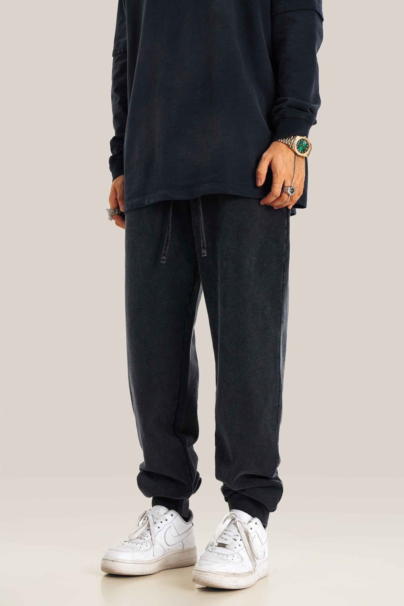 400GSM Men's Heavyweight Snow-Washed Ribbed-Cuff Jogger Pants