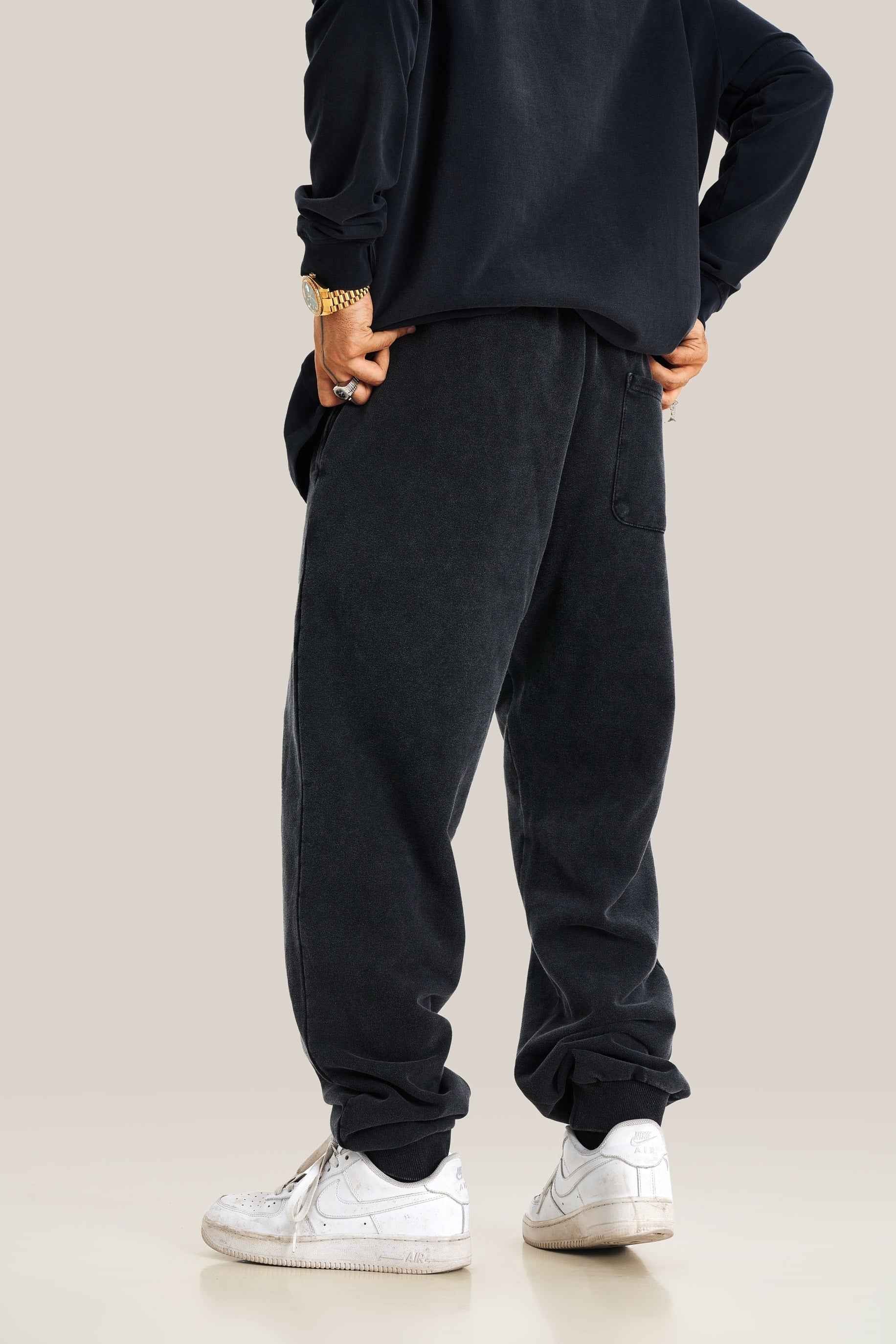 400GSM Men's Heavyweight Snow-Washed Ribbed-Cuff Jogger Pants