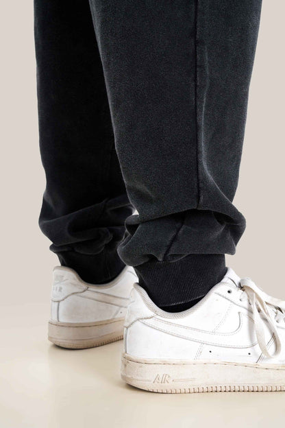 400GSM Men's Heavyweight Snow-Washed Ribbed-Cuff Jogger Pants