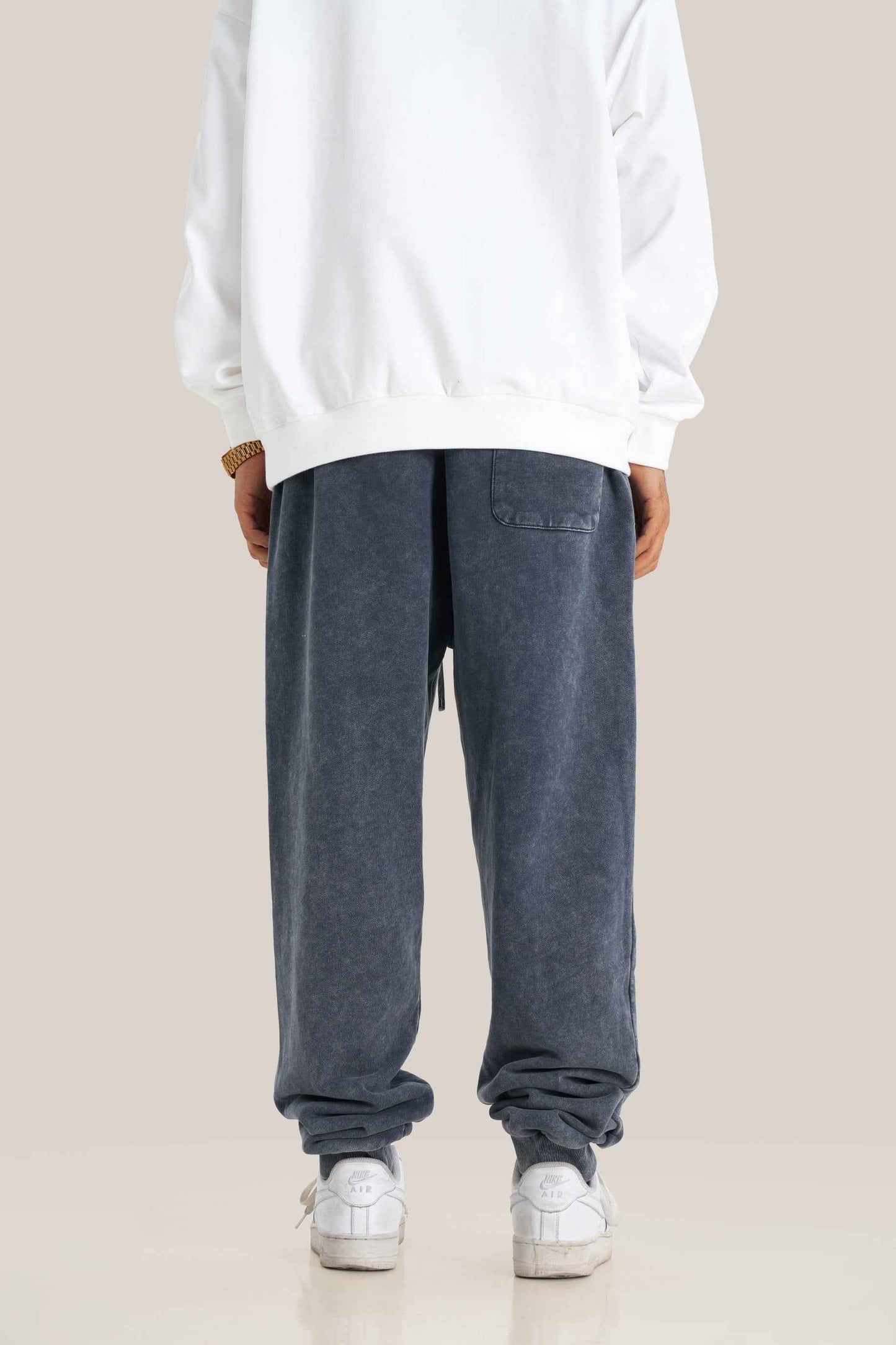 400GSM Men's Heavyweight Snow-Washed Ribbed-Cuff Jogger Pants