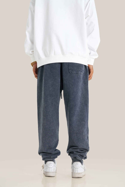 400GSM Men's Heavyweight Snow-Washed Ribbed-Cuff Jogger Pants