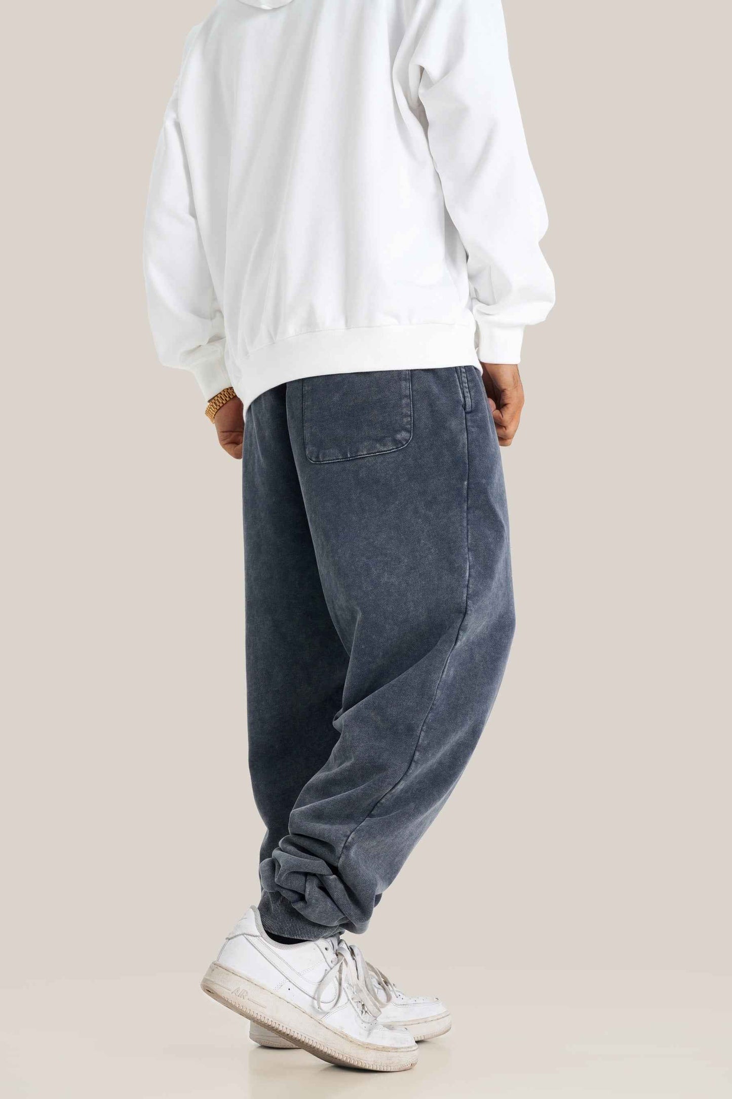 400GSM Men's Heavyweight Snow-Washed Ribbed-Cuff Jogger Pants