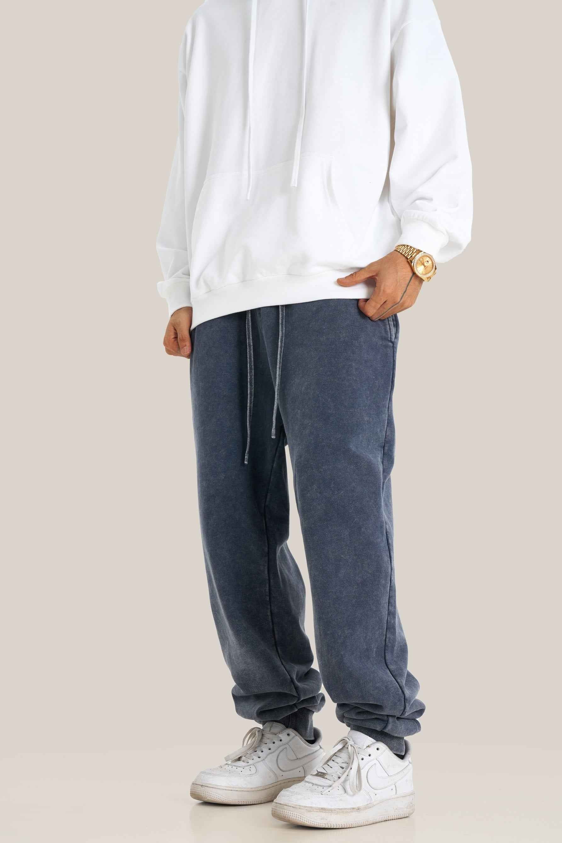 400GSM Men's Heavyweight Snow-Washed Ribbed-Cuff Jogger Pants