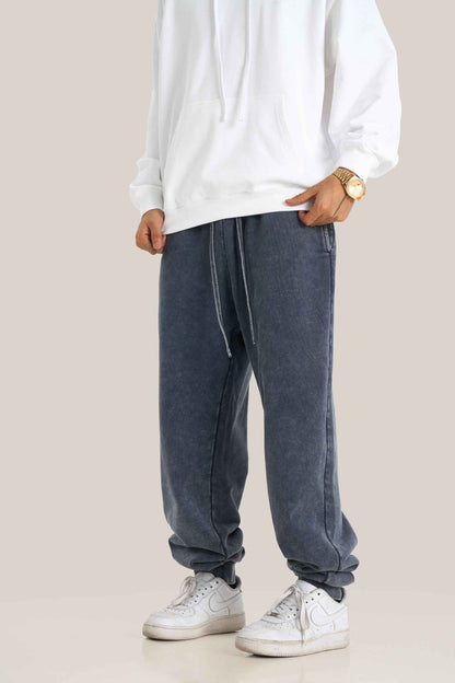 400GSM Men's Heavyweight Snow-Washed Ribbed-Cuff Jogger Pants
