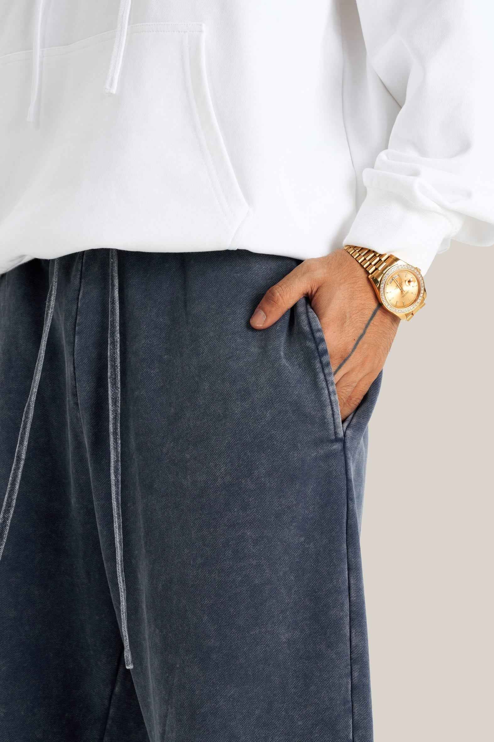 400GSM Men's Heavyweight Snow-Washed Ribbed-Cuff Jogger Pants